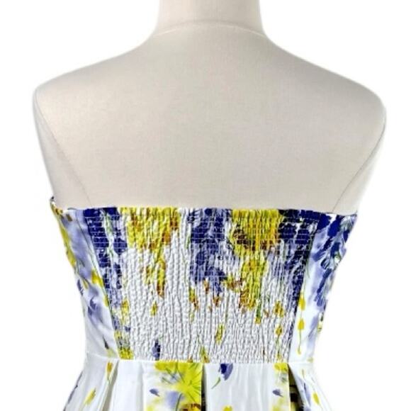 Muse Strapless Fit Flare Dress Pockets Yellow Purple Floral Women’s Plus Size 14 - Picture 10 of 14